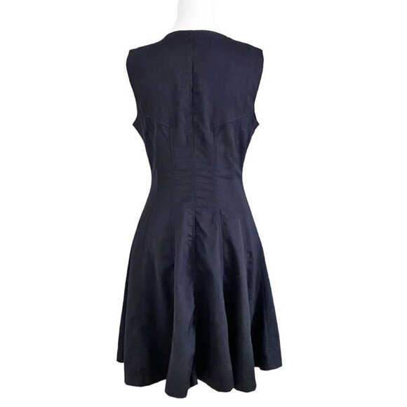 THEORY BLACK SILK BONBI FRONT ZIP SLEEVELESS A-LINE FIT & FLARE DRESS - 8 - Picture 4 of 10